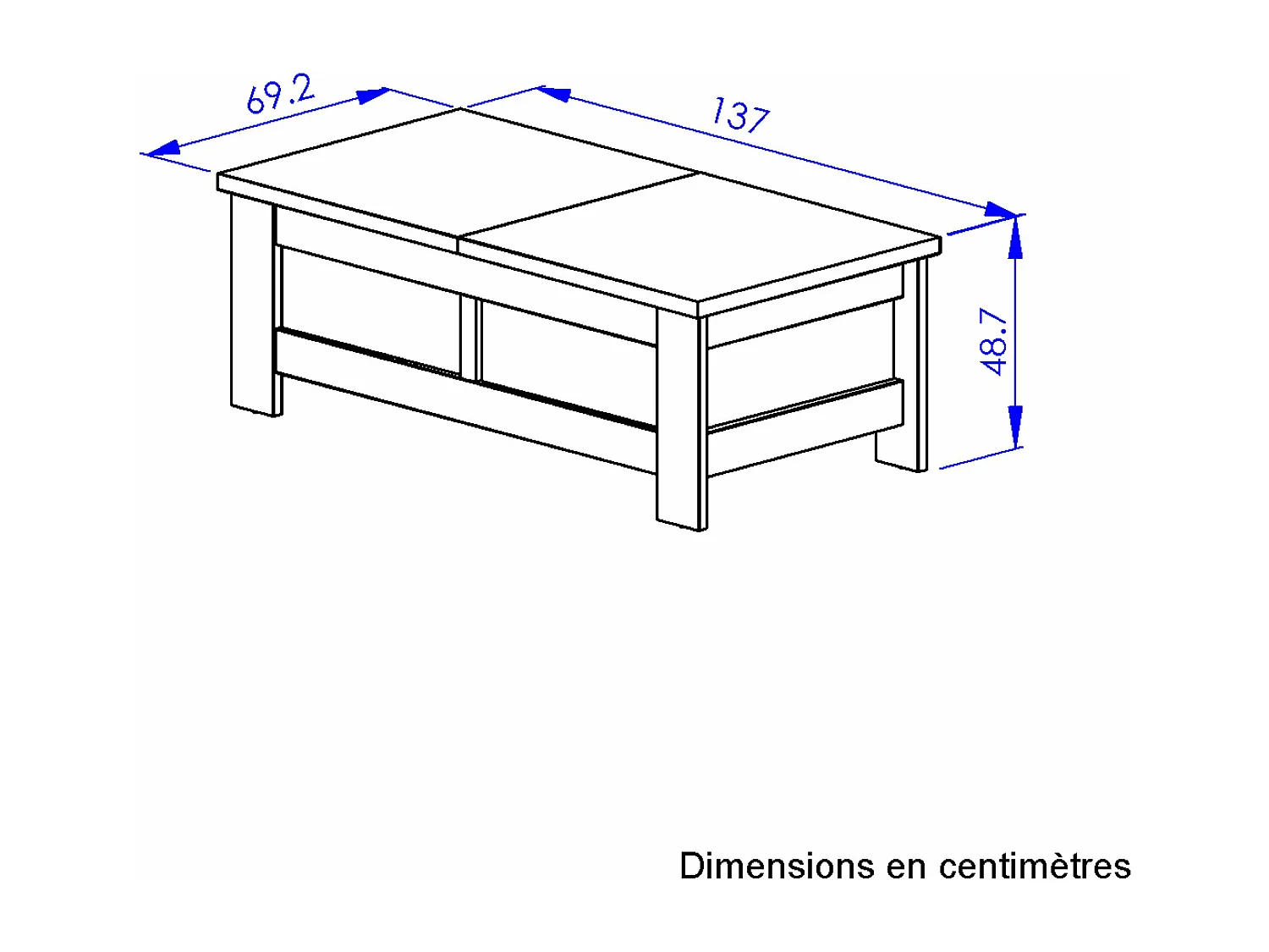 Table basse effet bois chêne clair avec rangement coulissant