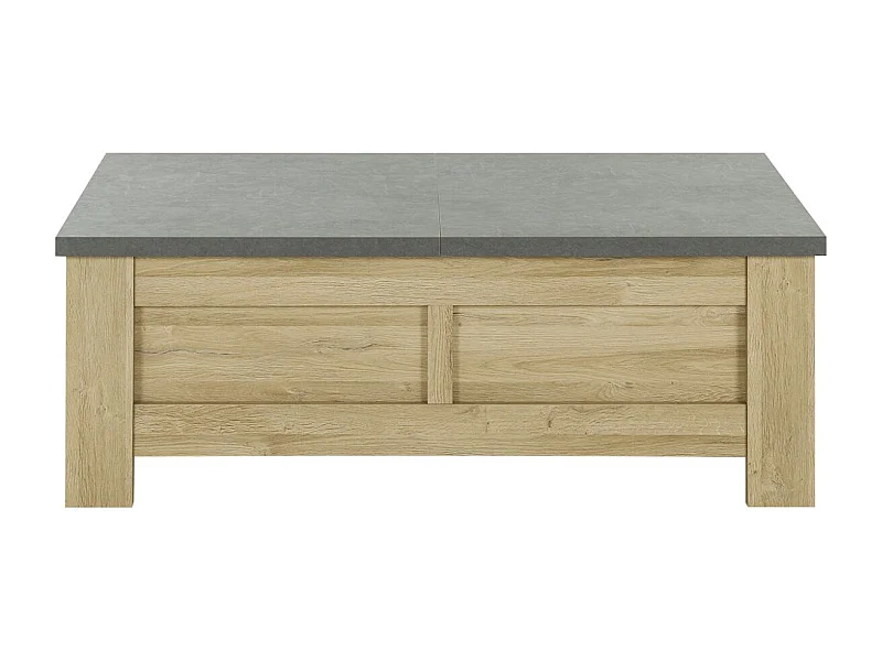 Table basse effet bois chêne clair avec rangement coulissant