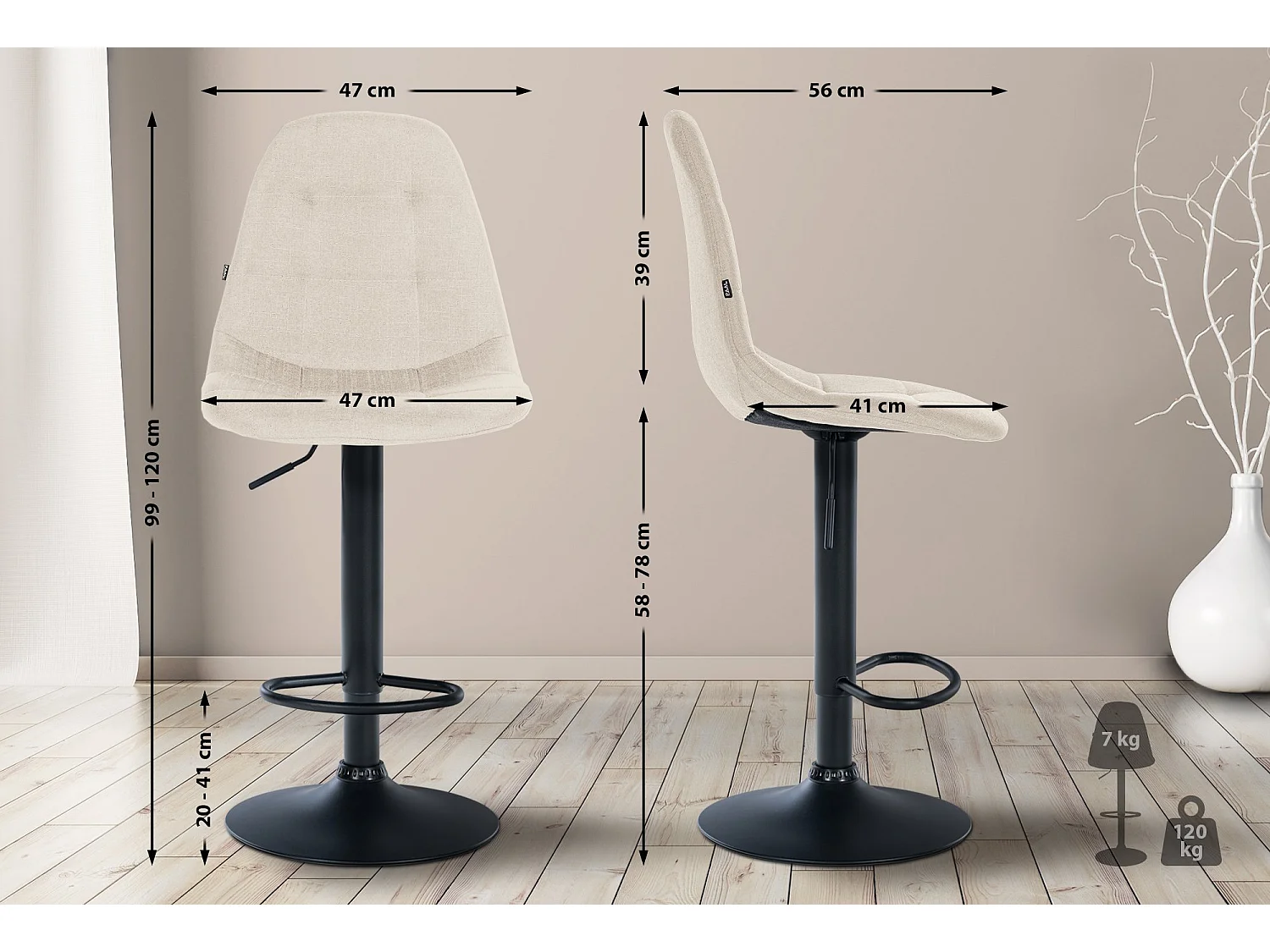 Tabouret de bar - Métal - Crème - Elmore