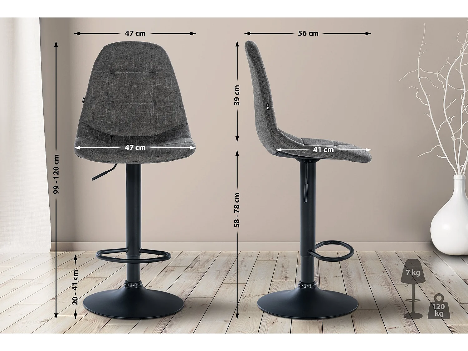 Tabouret de bar - Métal - Gris foncé - Elmore