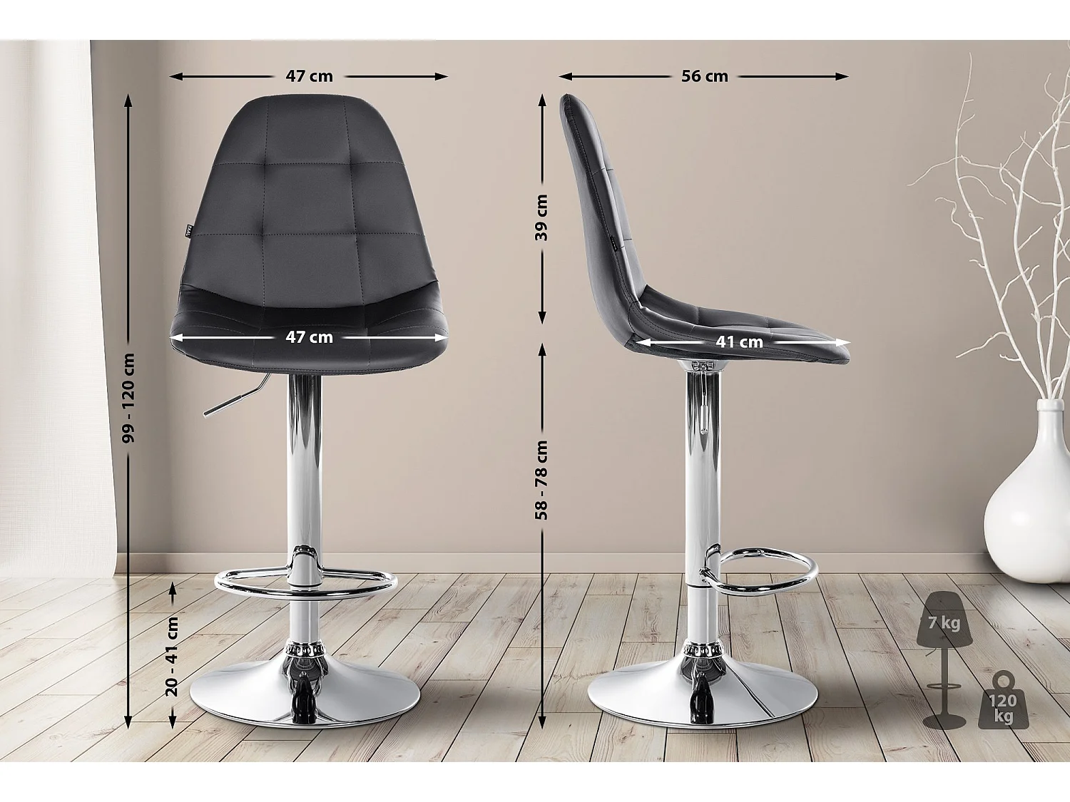 Tabouret de bar - Métal - Noir - Elmore