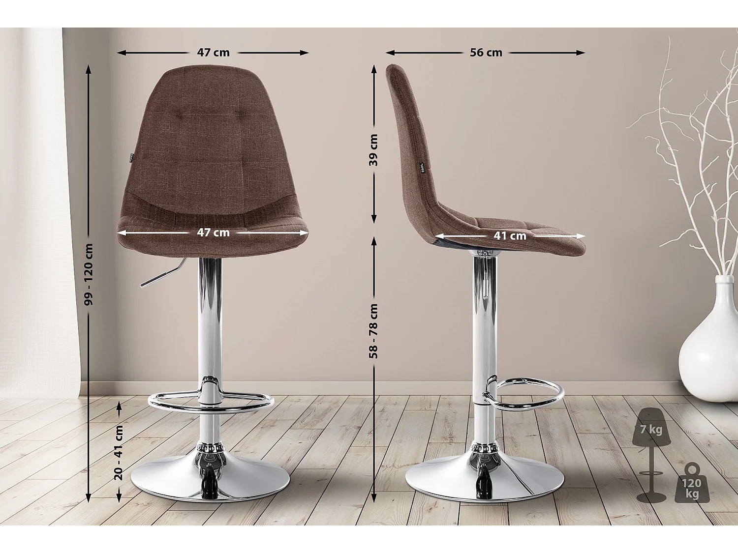 Tabouret de bar - Métal - Marron - Elmore