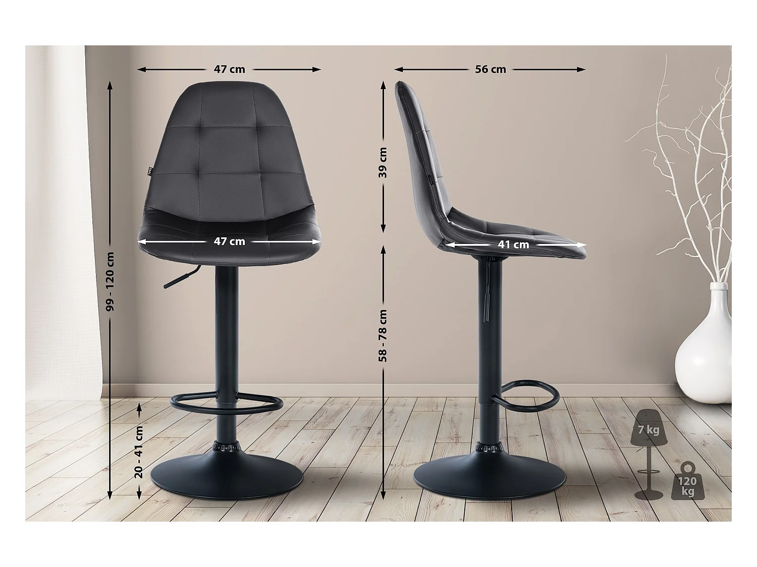 Tabouret de bar - Métal - Noir - Elmore