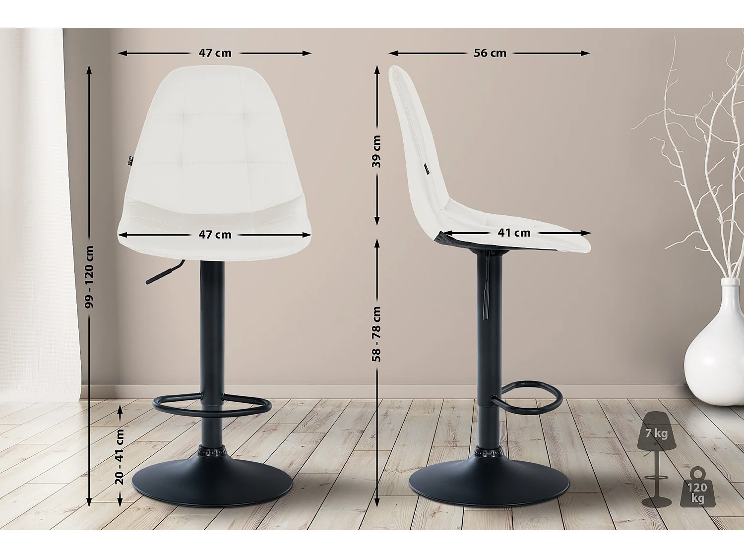 Tabouret de bar - Métal - Blanc - Elmore