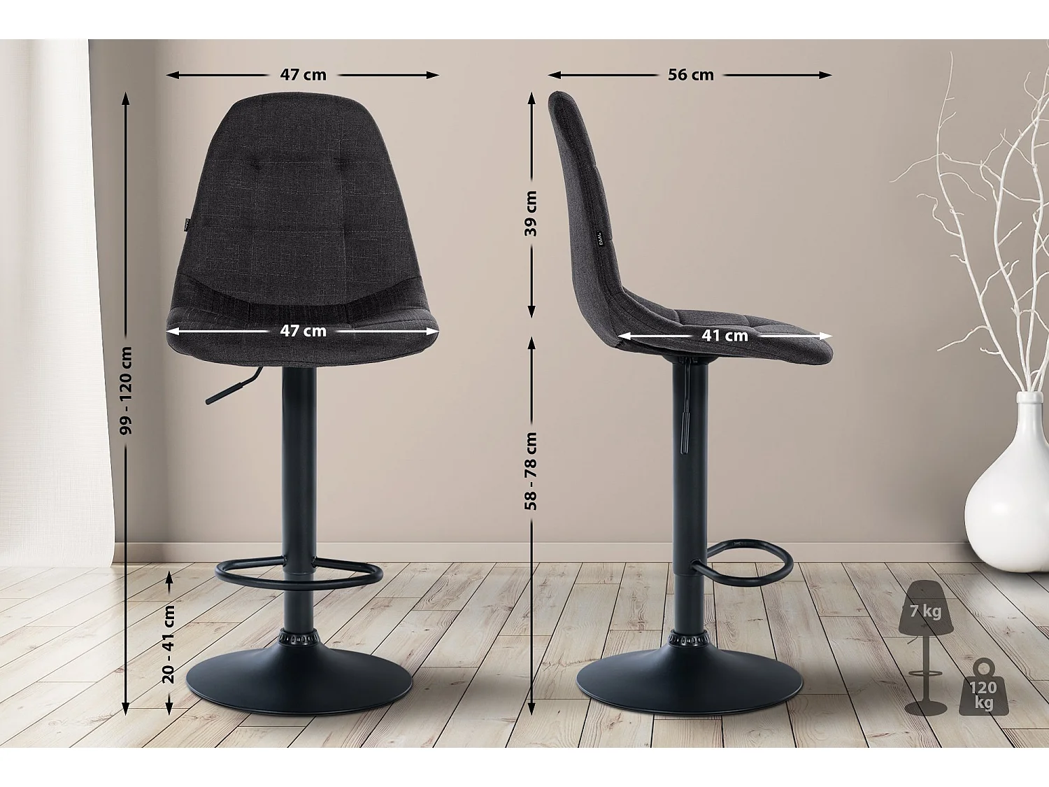 Tabouret de bar - Métal - Noir - Elmore