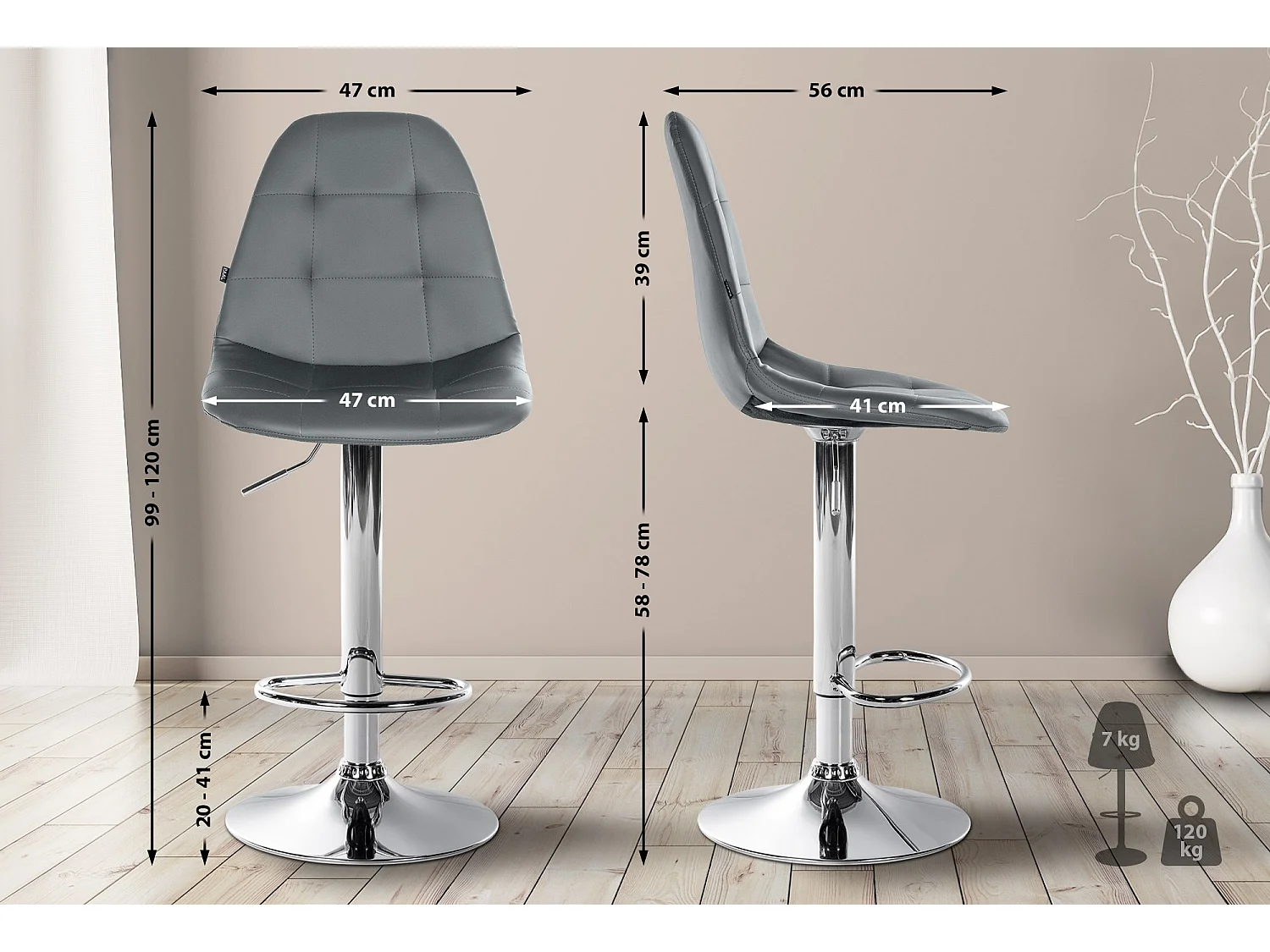 Tabouret de bar - Métal - Gris - Elmore