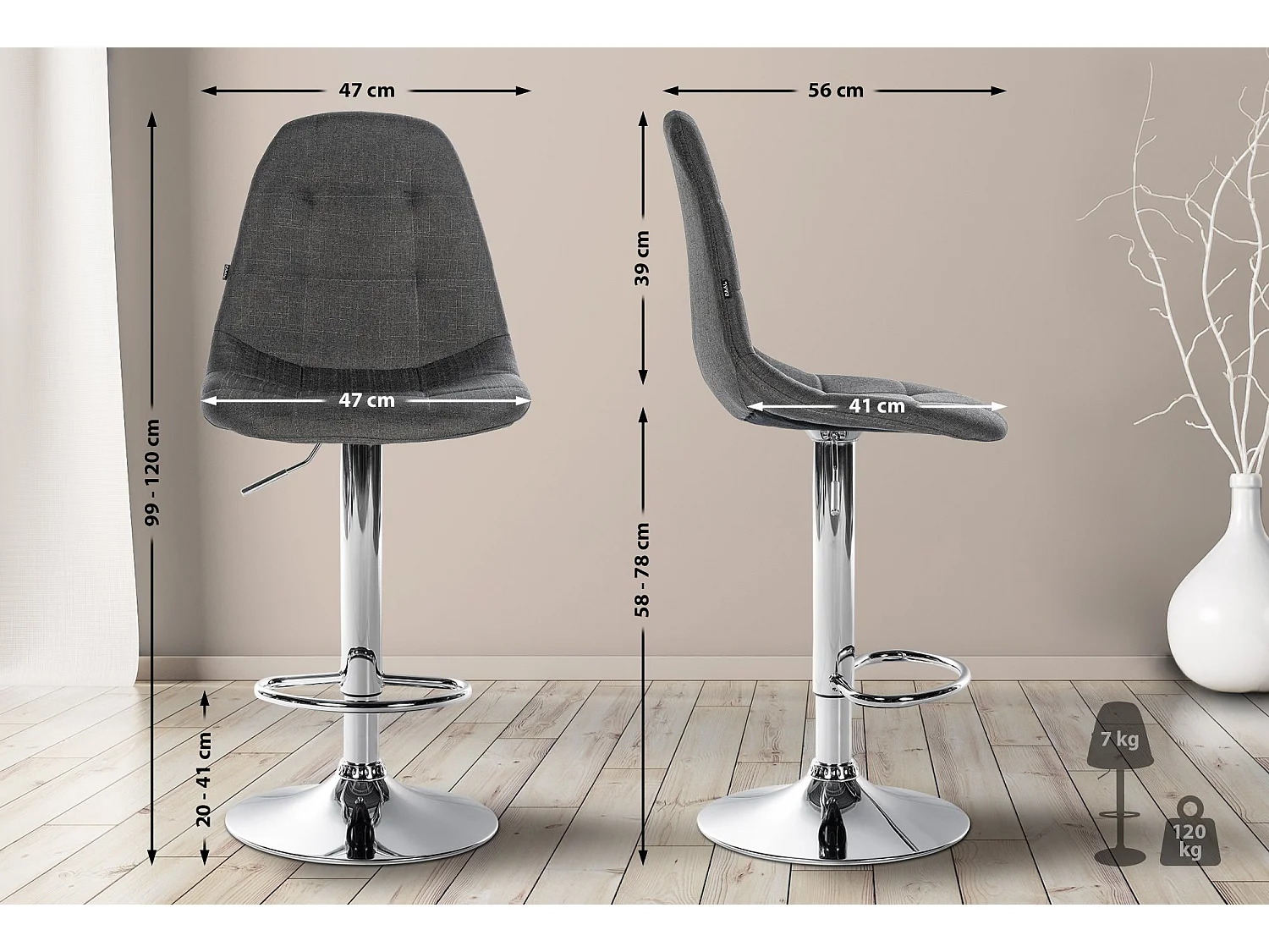 Tabouret de bar - Métal - Gris foncé - Elmore