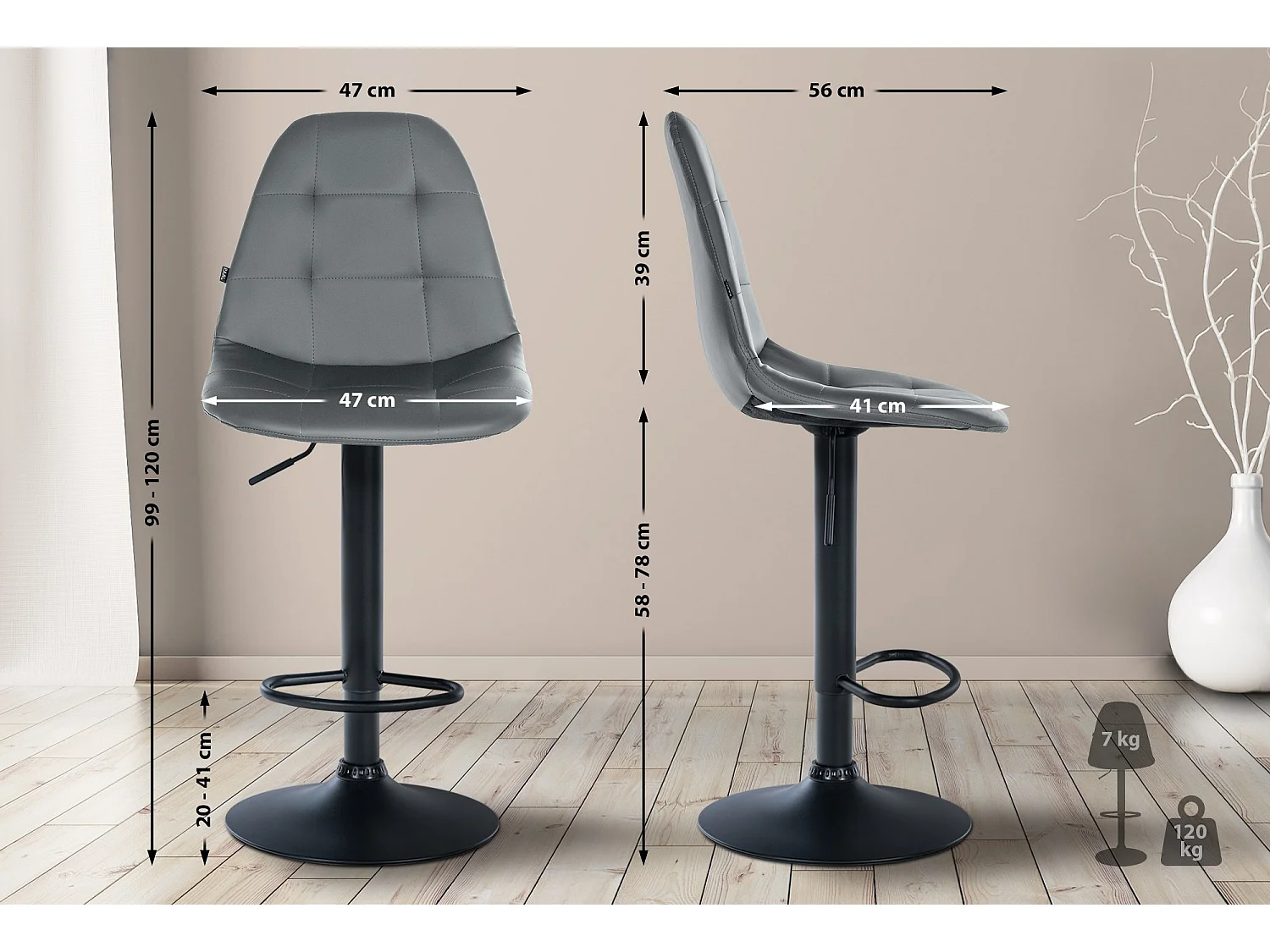 Tabouret de bar - Métal - Gris - Elmore