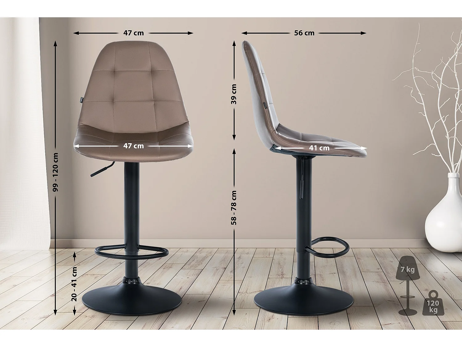 Tabouret de bar - Métal - Marron - Elmore