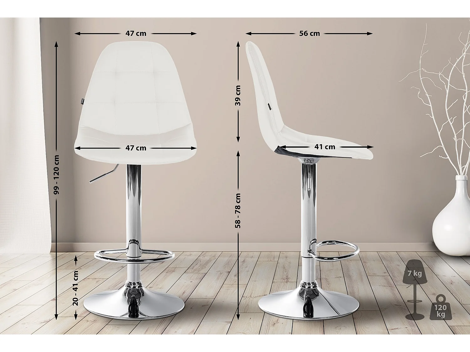 Tabouret de bar - Métal - Blanc - Elmore