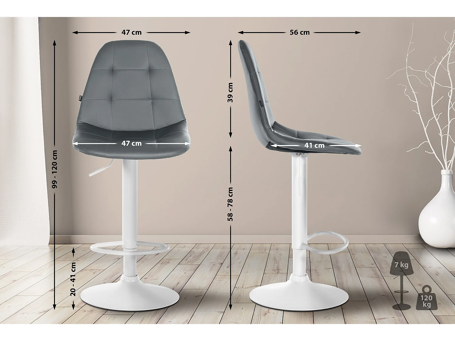 Tabouret de bar - Métal - Gris - Elmore