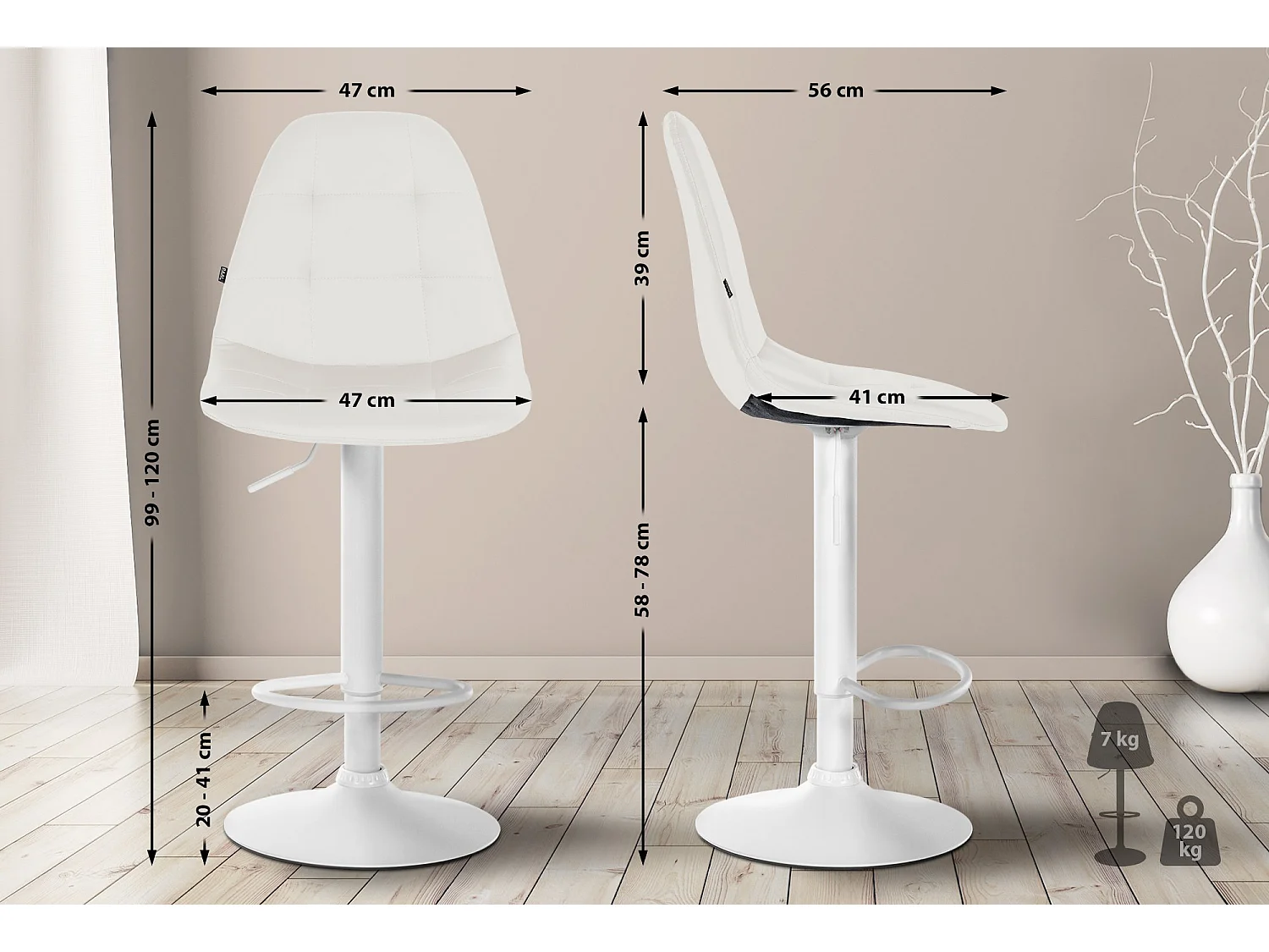 Tabouret de bar - Métal - Blanc - Elmore