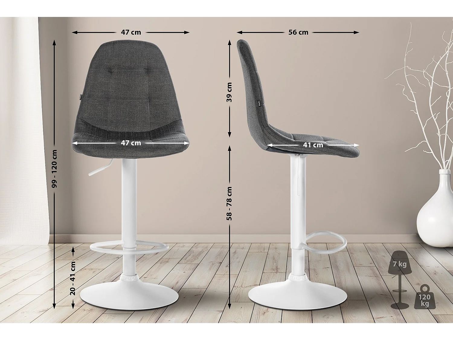 Tabouret de bar - Métal - Gris foncé - Elmore