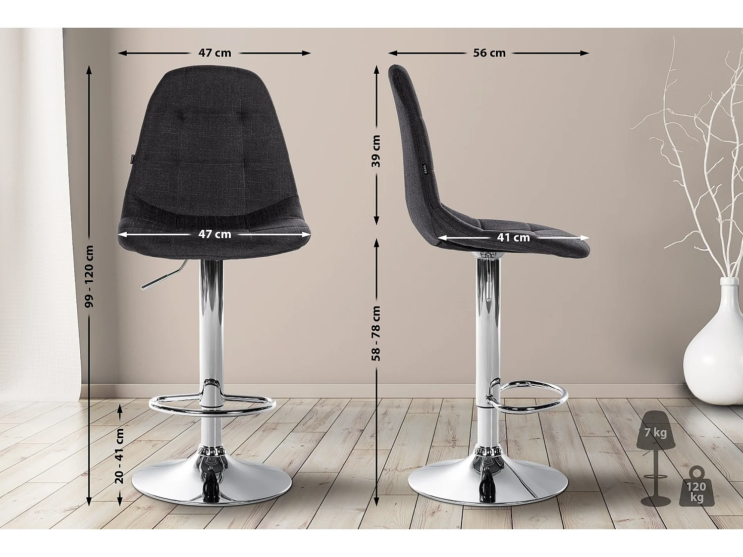 Tabouret de bar - Métal - Noir - Elmore