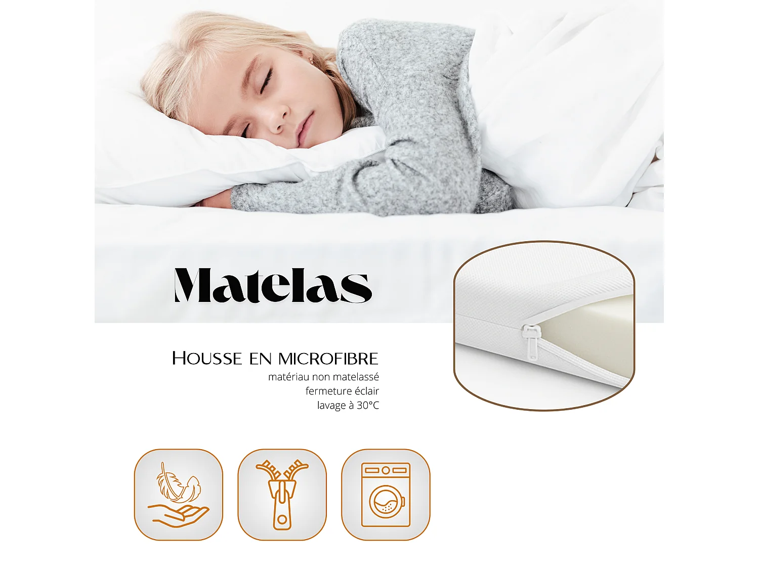 Matelas 70x140 enfant, 7 cm h2, mousse respirante, housse hypoallergénique lavable, double face, certifié oeko-tex 100