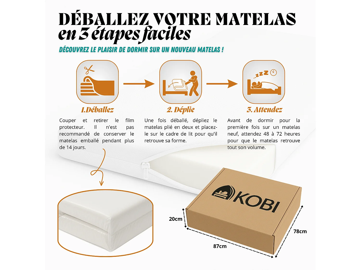 Matelas 70x140 enfant, 7 cm h2, mousse respirante, housse hypoallergénique lavable, double face, certifié oeko-tex 100