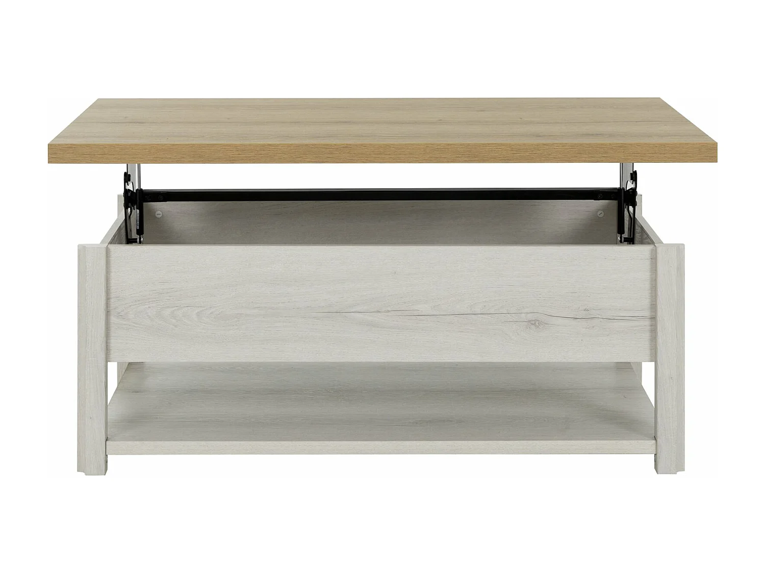 Table basse relevable effet bois chêne  avec rangement