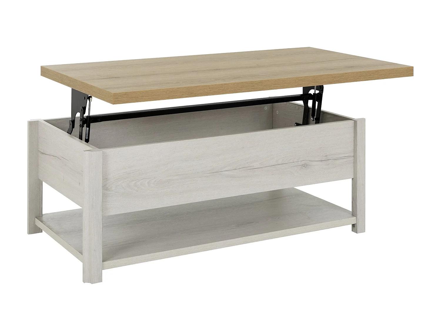 Table basse relevable effet bois chêne  avec rangement