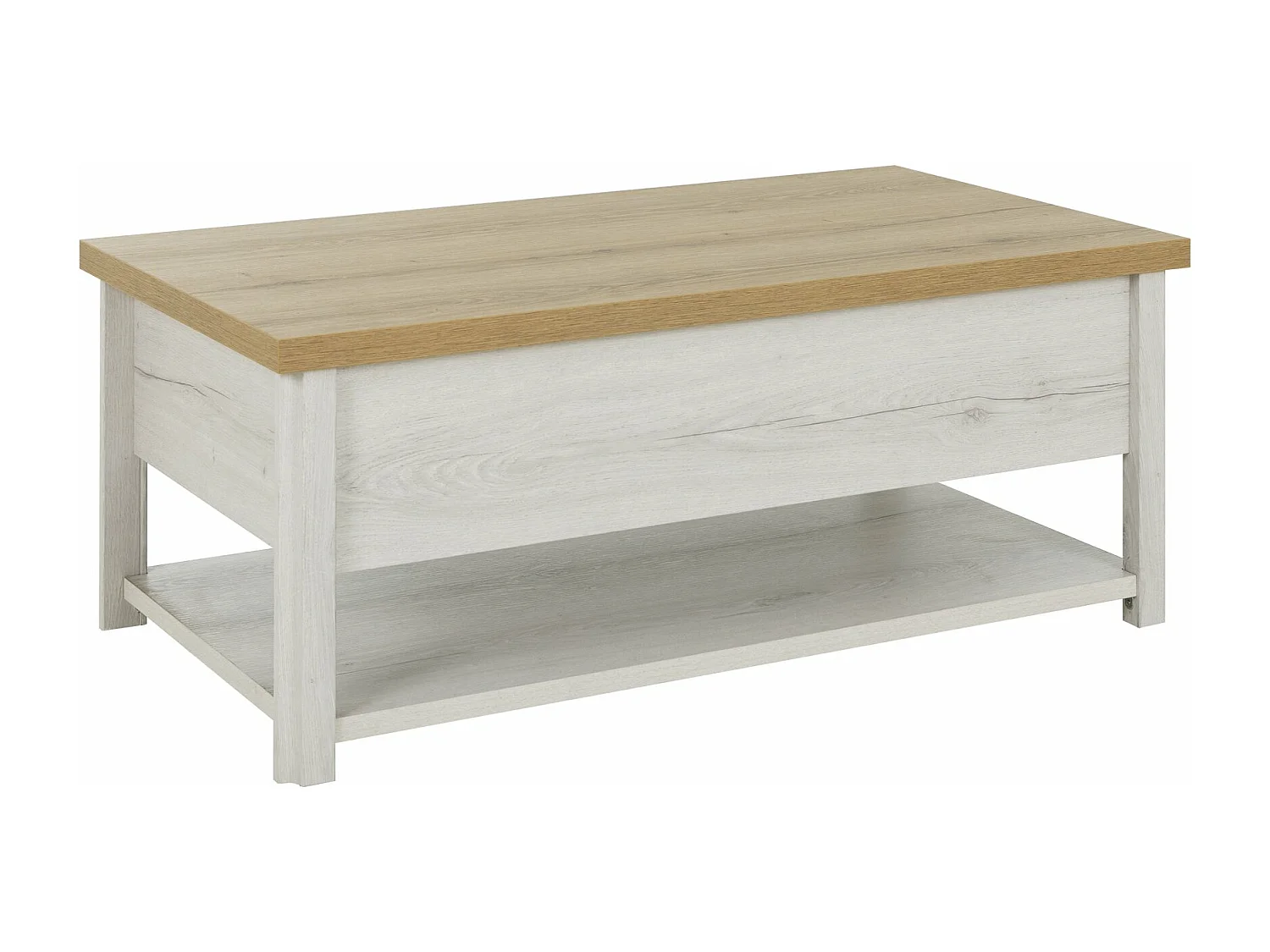 Table basse relevable effet bois chêne  avec rangement