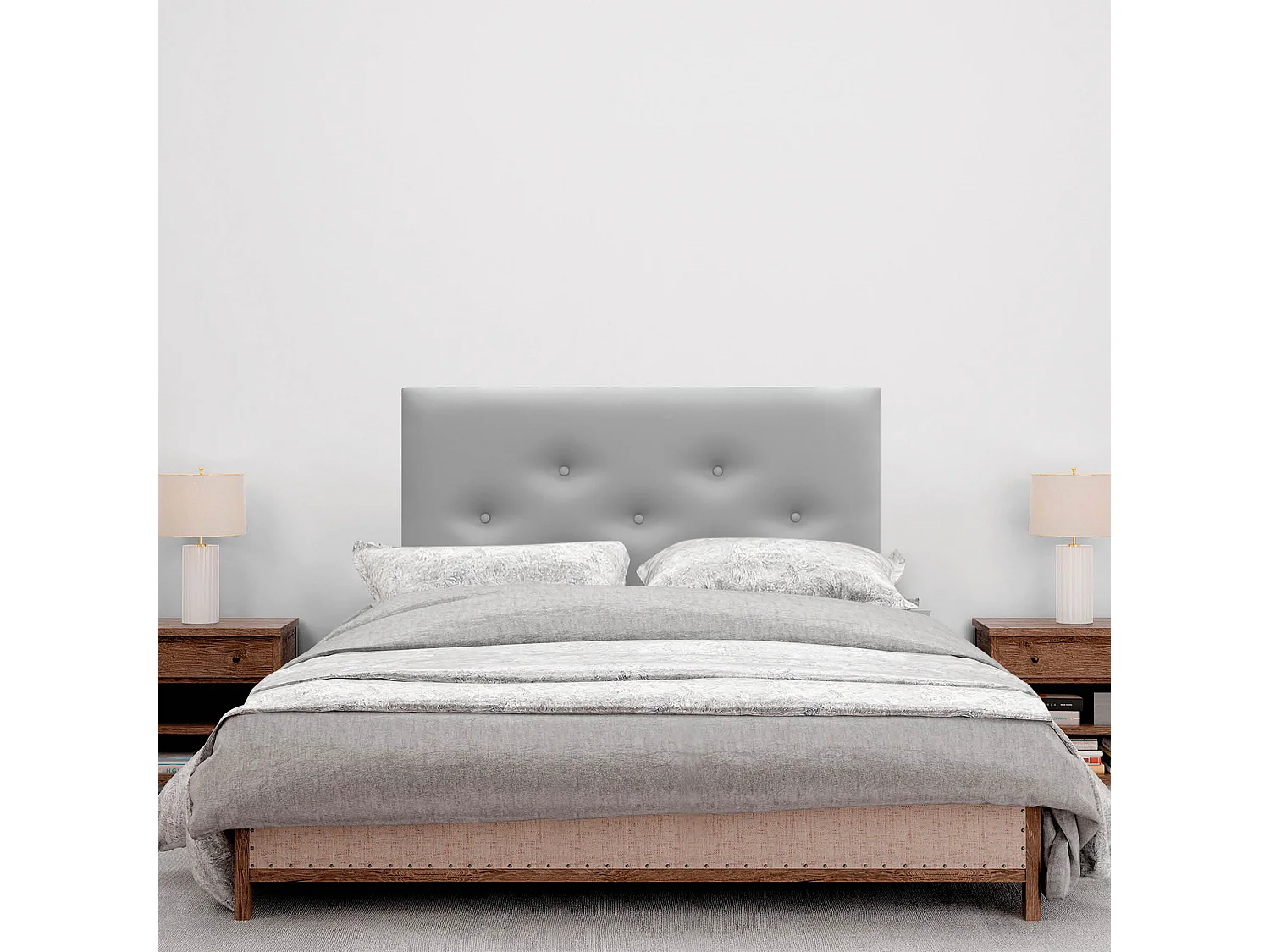 DHOME Tête de Lit en Similicuir avec 3 Rangées de Boutons Entrelacées Tête de Lit Rembourrée de Luxe (Gris Clair, 110cm)