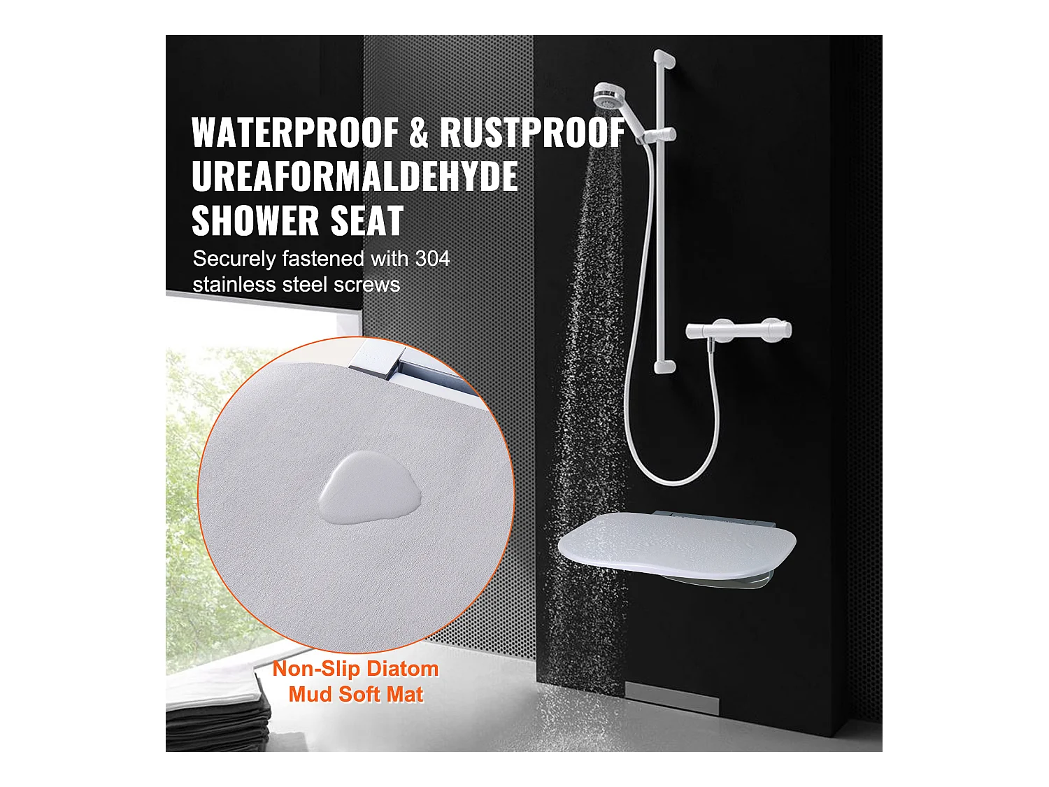 Siège de Douche SucceBuy Siège de Douche Pliant 34.5cm x 32.5cm Fixation Murale 450 lb