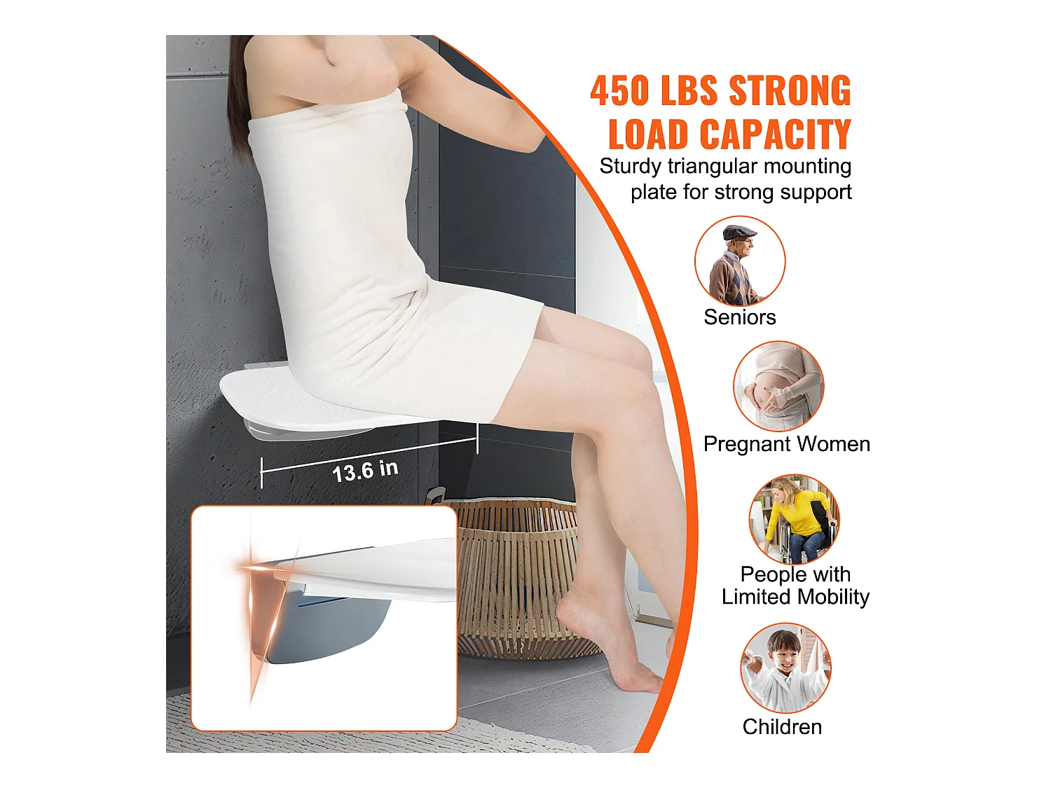 Siège de Douche SucceBuy Siège de Douche Pliant 34.5cm x 32.5cm Fixation Murale 450 lb