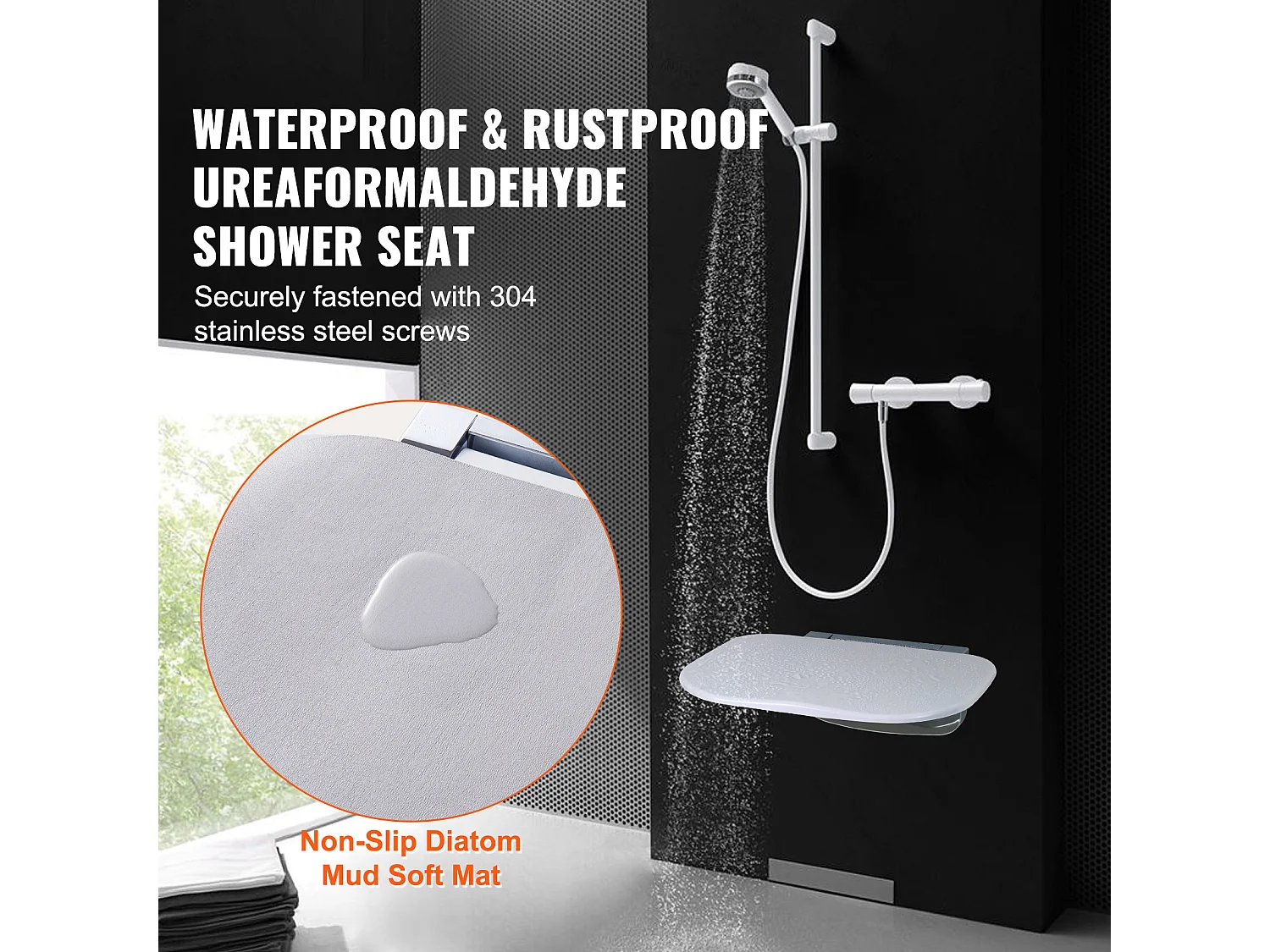 Siège de Douche SucceBuy Siège de Douche Pliant 34.5cm x 32.5cm Fixation Murale 450 lb