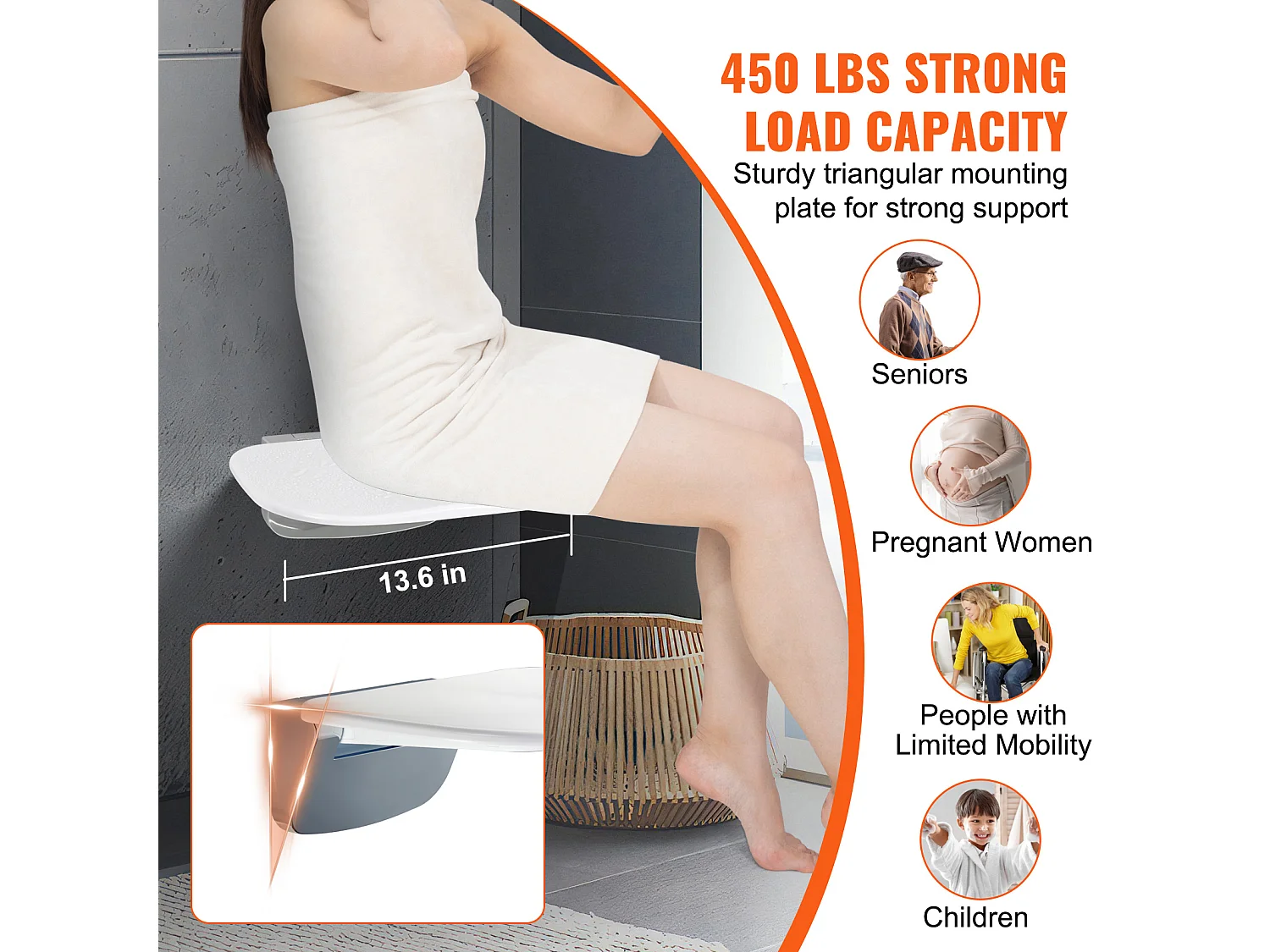 Siège de Douche SucceBuy Siège de Douche Pliant 34.5cm x 32.5cm Fixation Murale 450 lb