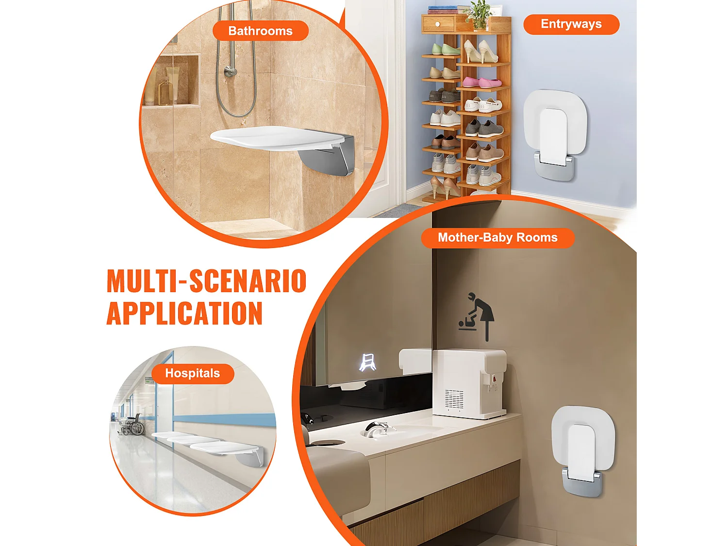 Siège de Douche SucceBuy Siège de Douche Pliant 34.5cm x 32.5cm Fixation Murale 450 lb