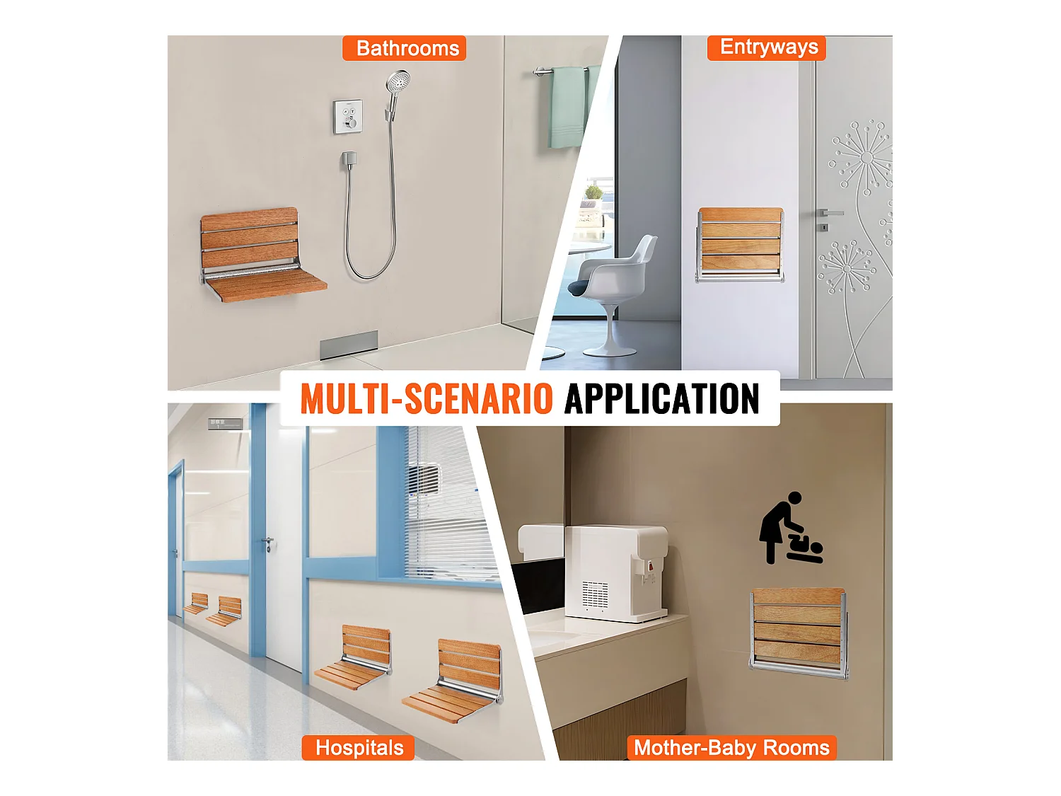 Siège de Douche SucceBuy Siège de Douche Pliable en Chêne 40.8cm x 34cm Mural 440 lb