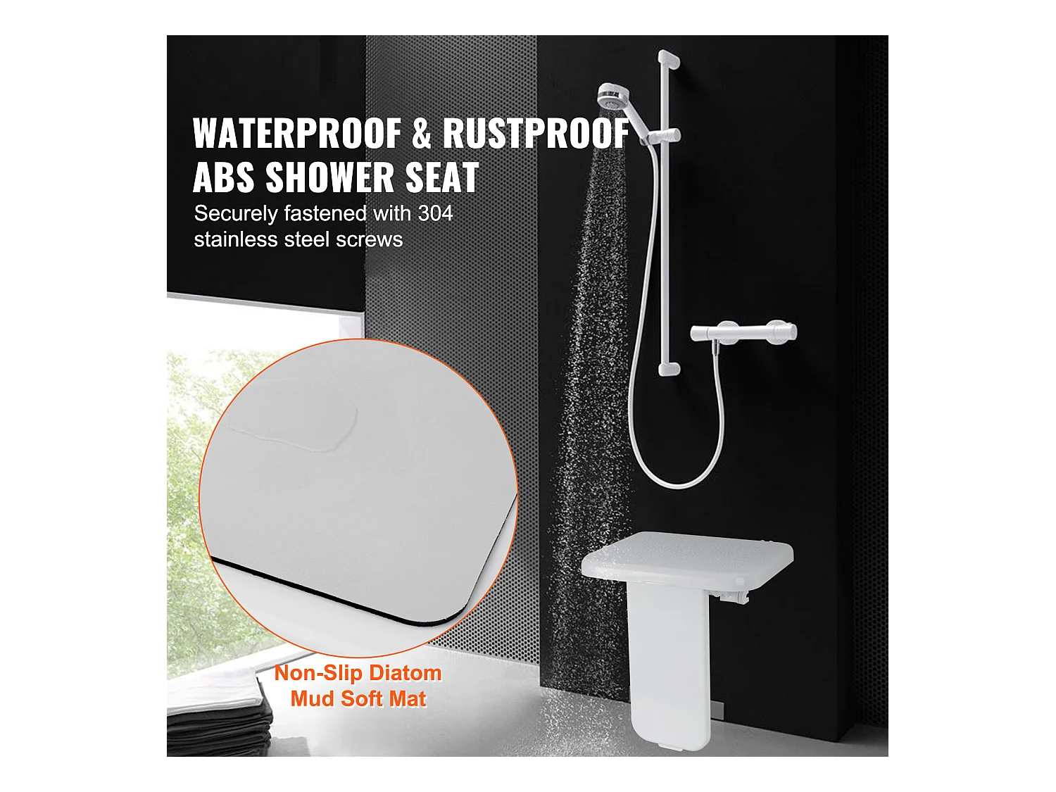 Douchestoel SucceBuy ABS Opvouwbare Douchestoel 39,8 cm x 42,4 cm, Wandmontage, 440 lbs