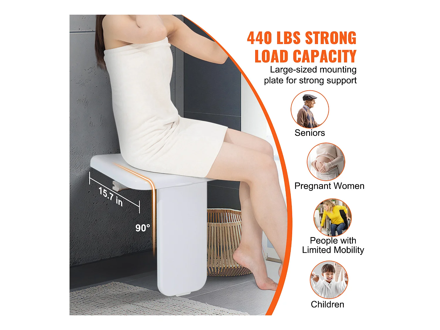 Douchestoel SucceBuy ABS Opvouwbare Douchestoel 39,8 cm x 42,4 cm, Wandmontage, 440 lbs