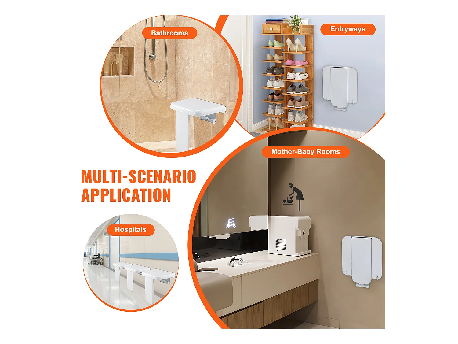 Douchestoel SucceBuy ABS Opvouwbare Douchestoel 39,8 cm x 42,4 cm, Wandmontage, 440 lbs