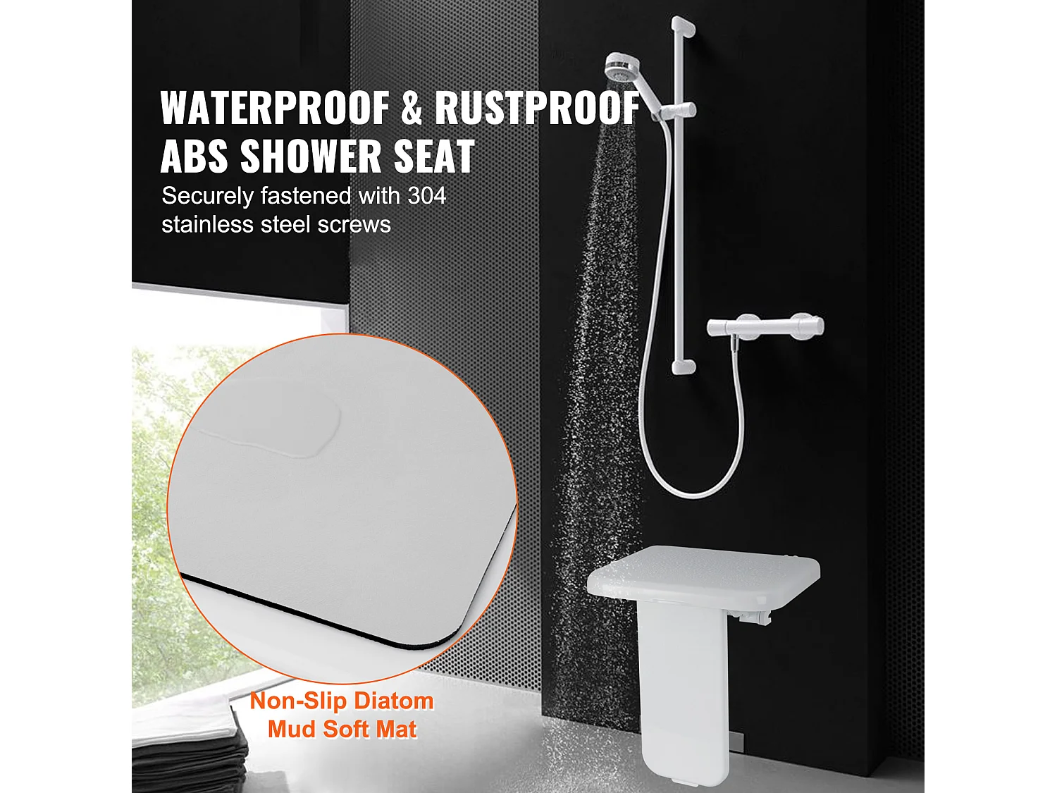 Siège de Douche SucceBuy Siège de Douche Pliable en ABS 39.8cm x 42.4cm Fixation Murale 440 lb