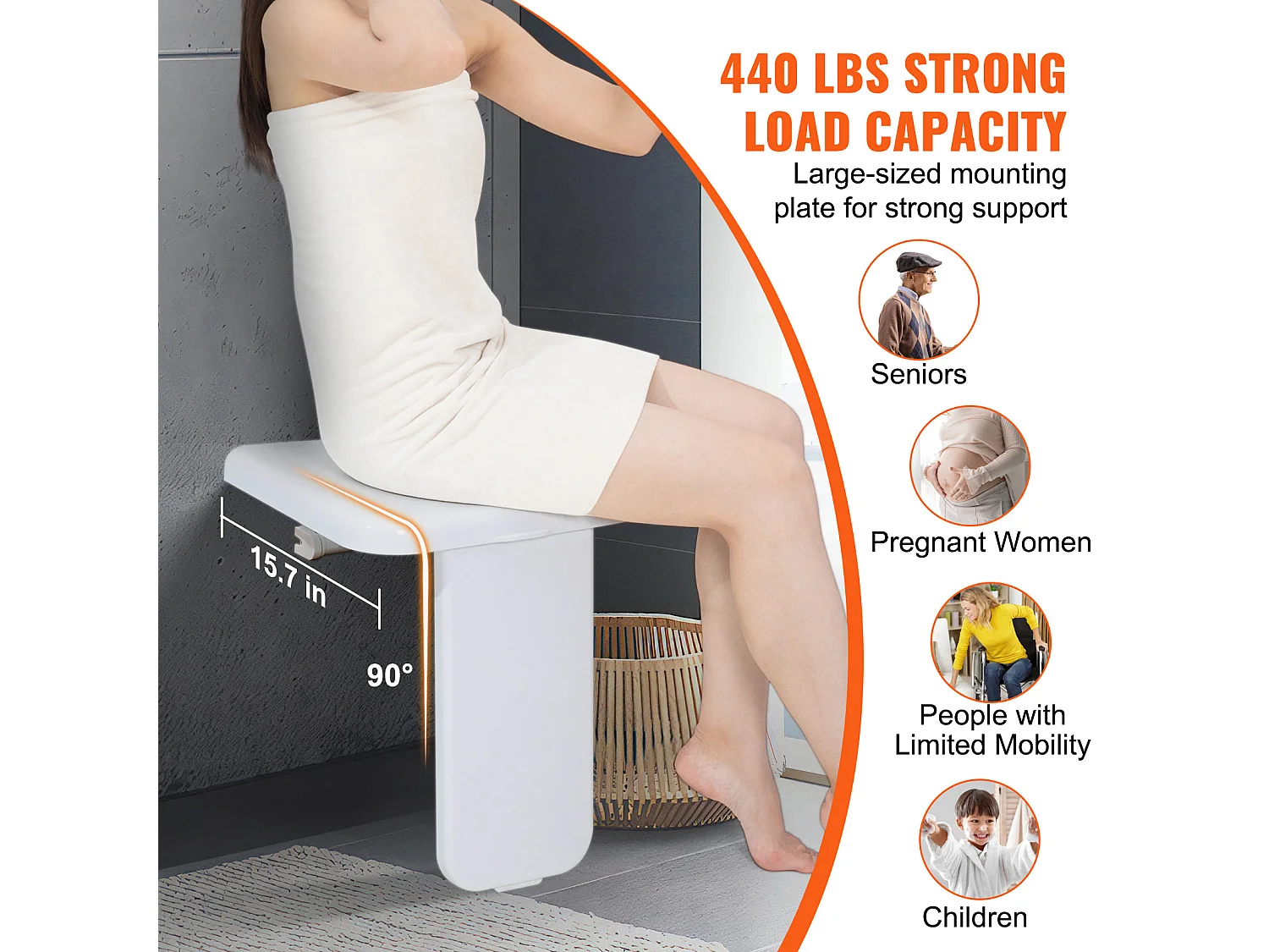 Siège de Douche SucceBuy Siège de Douche Pliable en ABS 39.8cm x 42.4cm Fixation Murale 440 lb