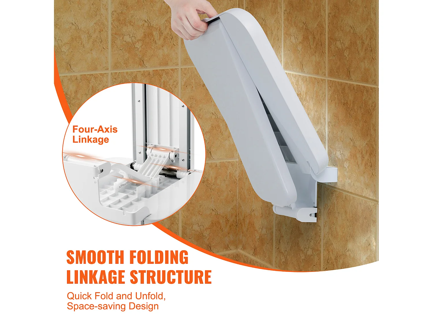 Siège de Douche SucceBuy Siège de Douche Pliable en ABS 39.8cm x 42.4cm Fixation Murale 440 lb