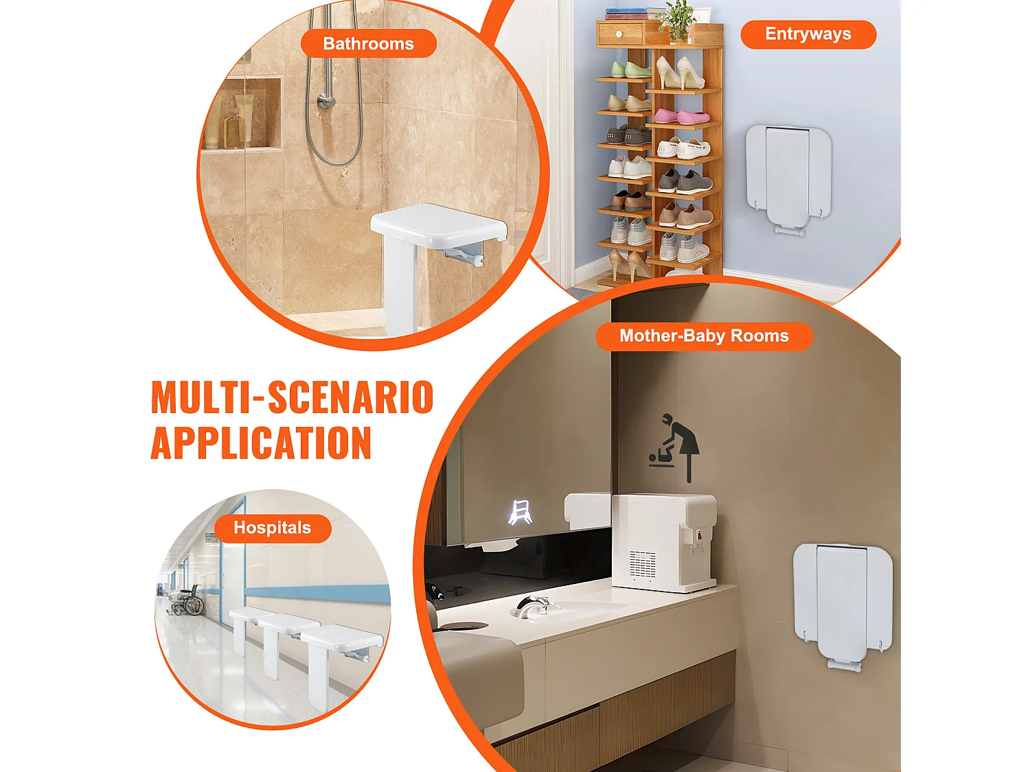 Siège de Douche SucceBuy Siège de Douche Pliable en ABS 39.8cm x 42.4cm Fixation Murale 440 lb