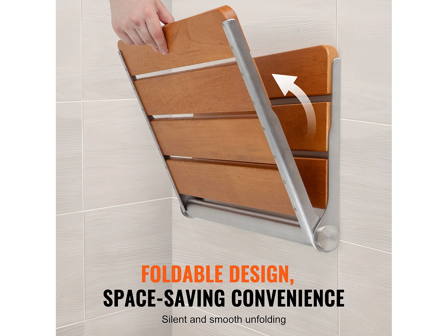 Klappbarer Duschsitz SucceBuy 53,1 cm x 40 cm Teakholz-Klappduschsitz zur Wandmontage, 500 lbs