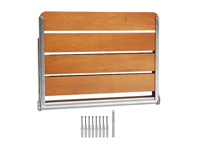 Klappbarer Duschsitz SucceBuy 53,1 cm x 40 cm Teakholz-Klappduschsitz zur Wandmontage, 500 lbs