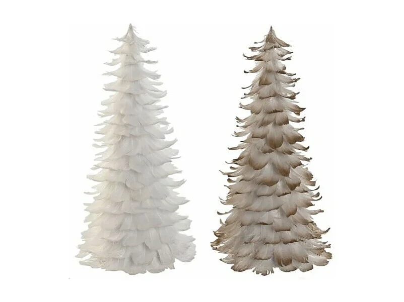 Decoratieve witte gouden kerstboom van schuimkarton 22x22x46 cm - Set van 2 assorti stuks