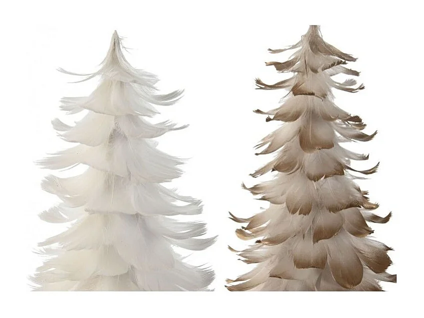 Decoratieve witte gouden kerstboom van schuimkarton 22x22x46 cm - Set van 2 assorti stuks