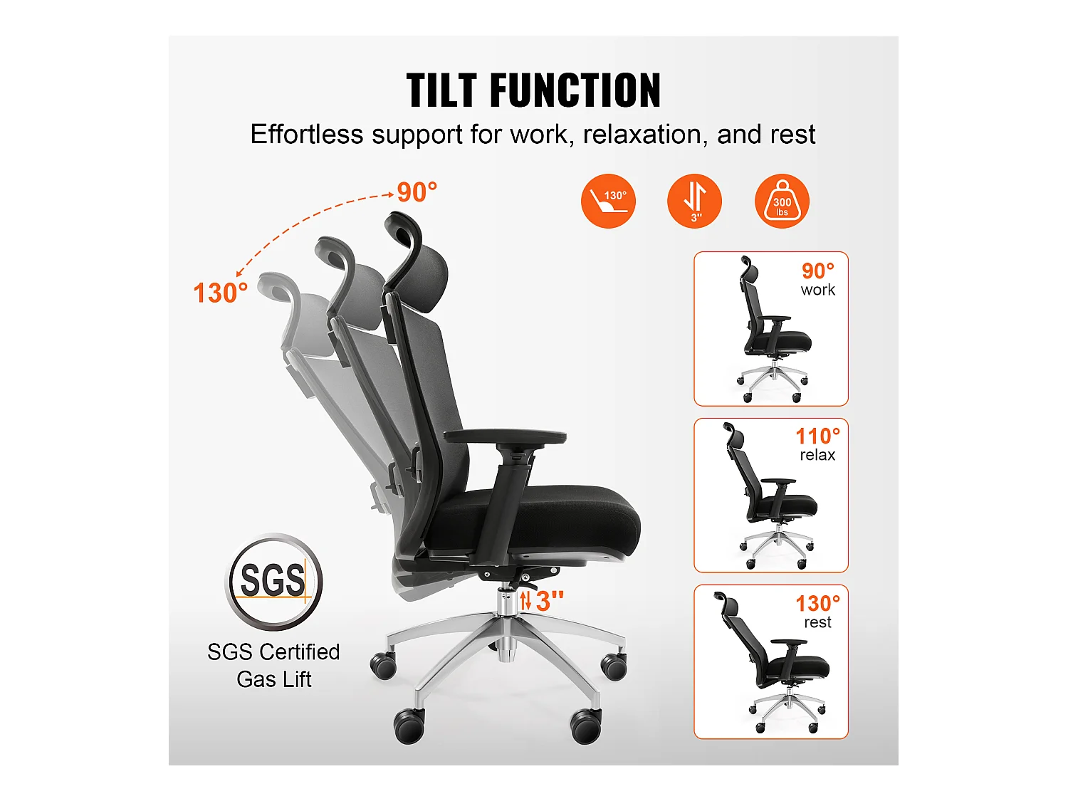 Ergonomischer Bürostuhl, SucceBuy, Netz-Drehstuhl, Lendenwirbelstütze