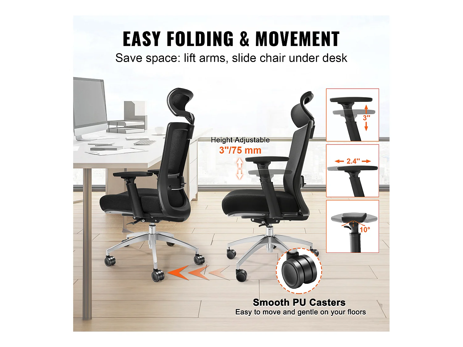 Ergonomischer Bürostuhl, SucceBuy, Netz-Drehstuhl, Lendenwirbelstütze