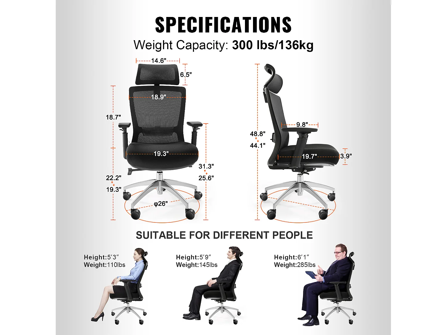 Ergonomiczny Fotel Biurowy, SucceBuy, Obrotowy Fotel Biurowy z Siatki, Podparcie Odcinka Lędźwiowego Kręgosłupa