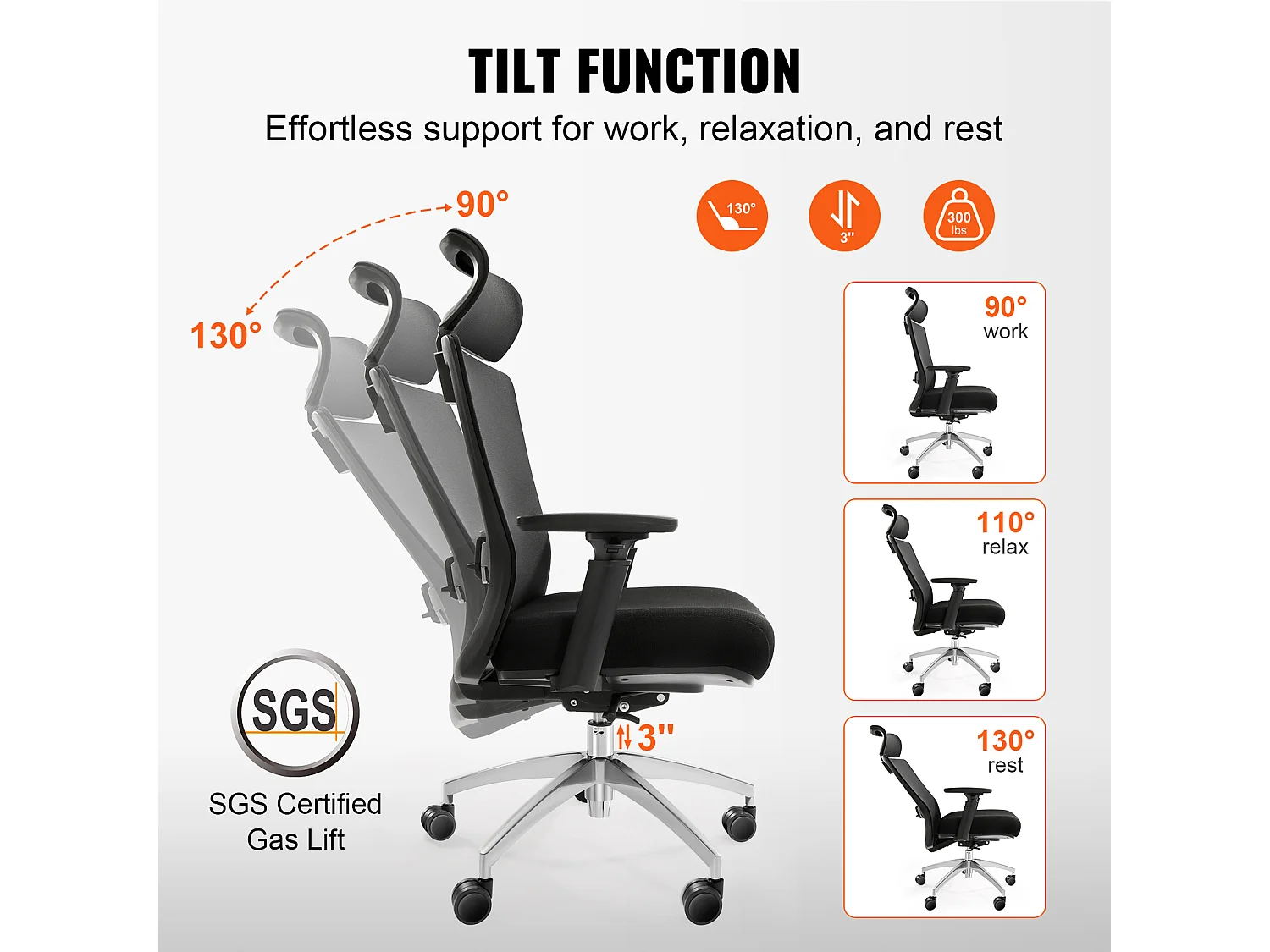 Ergonomiczny Fotel Biurowy, SucceBuy, Obrotowy Fotel Biurowy z Siatki, Podparcie Odcinka Lędźwiowego Kręgosłupa