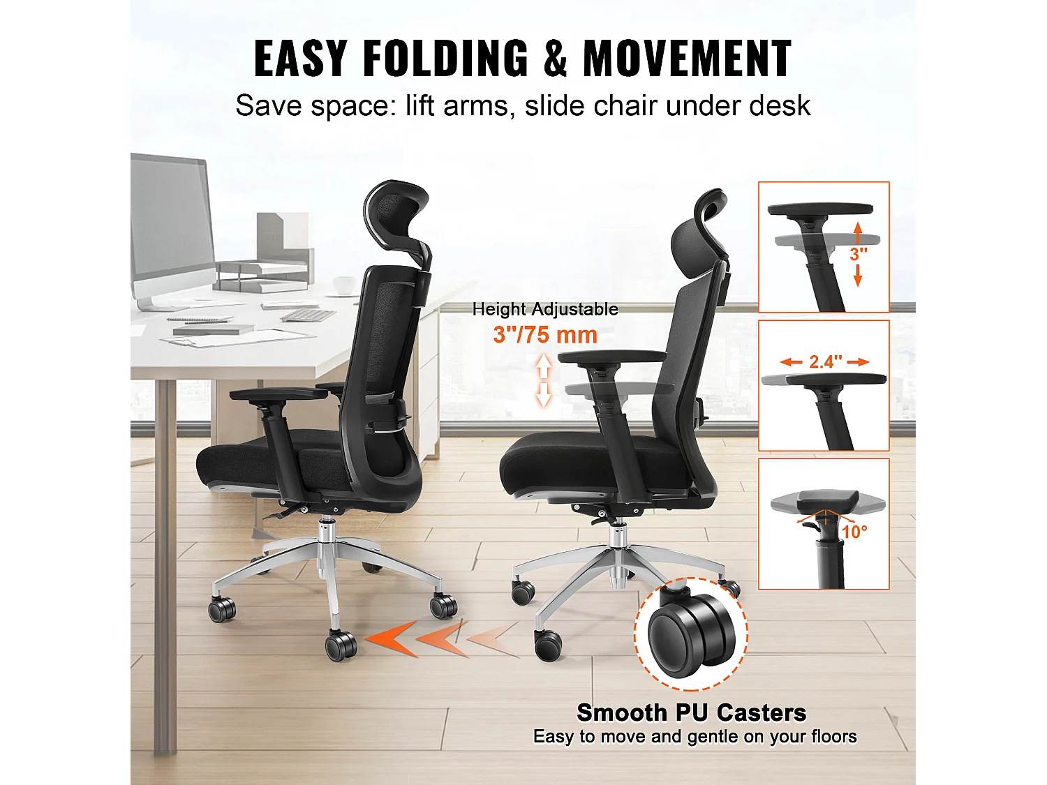 Ergonomiczny Fotel Biurowy, SucceBuy, Obrotowy Fotel Biurowy z Siatki, Podparcie Odcinka Lędźwiowego Kręgosłupa