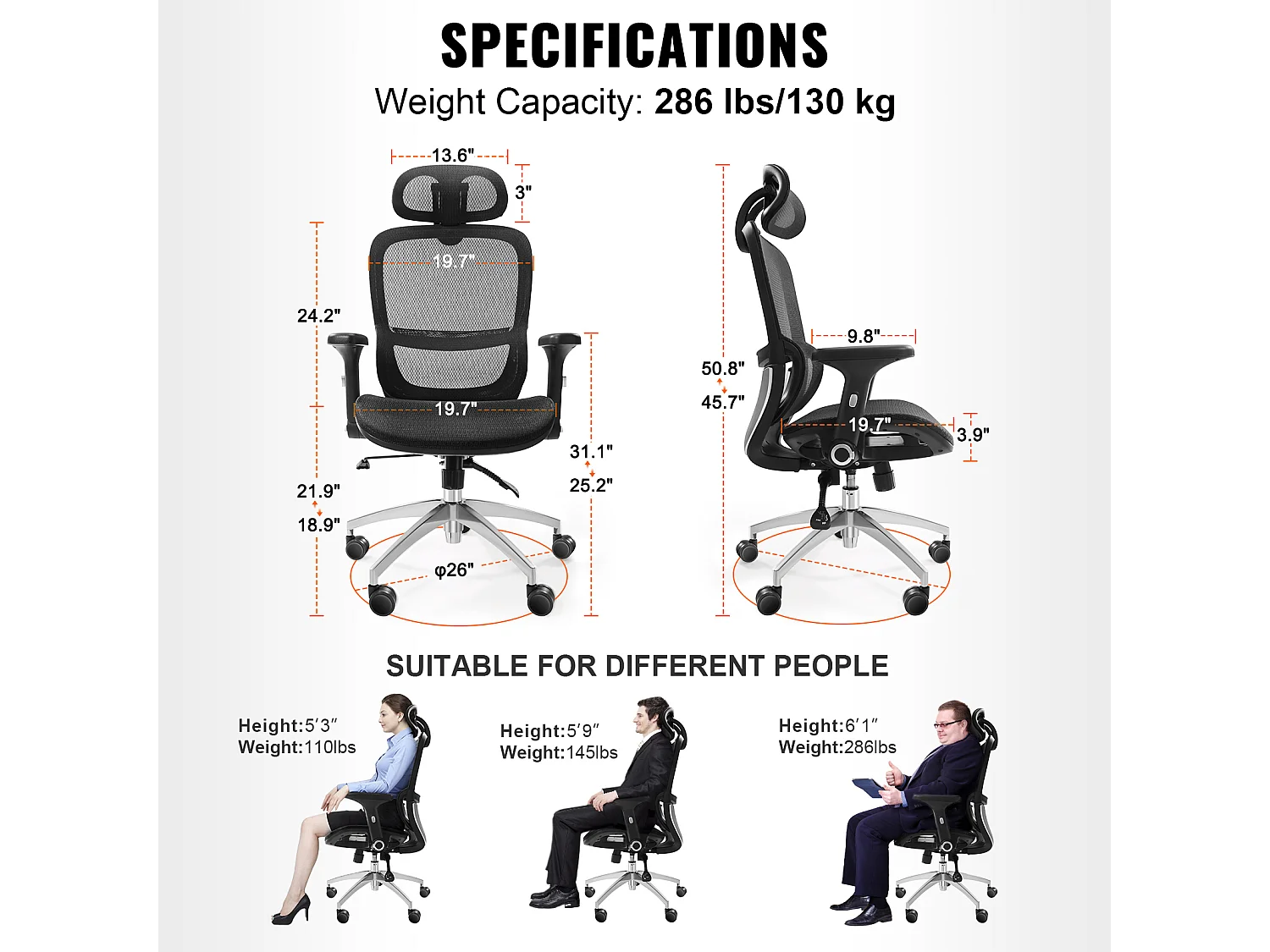 Chaise de Bureau Ergonomique, SucceBuy Chaise de Bureau Ergonomique en Maille, Support Lombaire et Tête