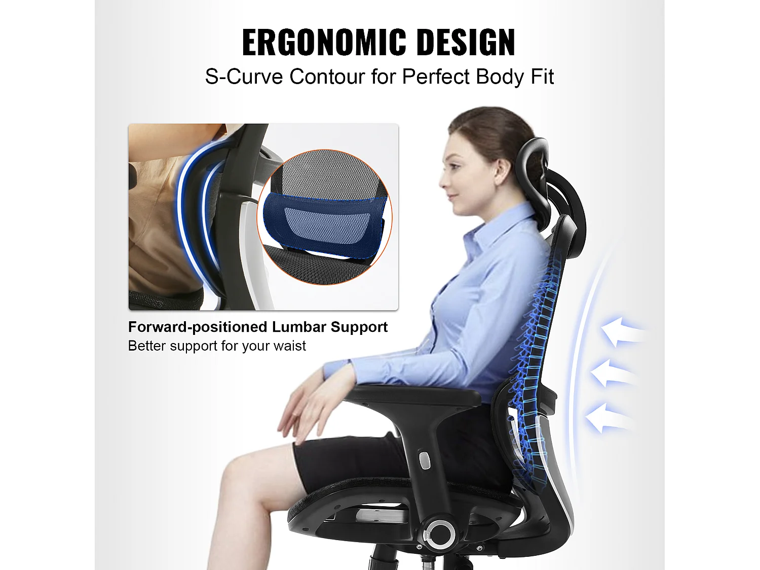 Chaise de Bureau Ergonomique, SucceBuy Chaise de Bureau Ergonomique en Maille, Support Lombaire et Tête