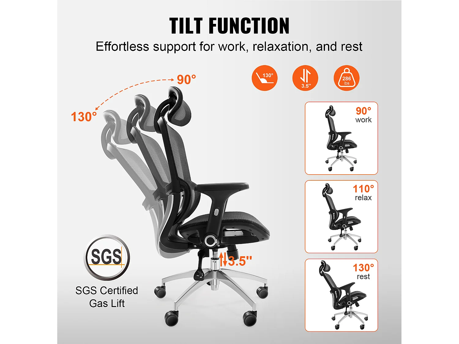 Chaise de Bureau Ergonomique, SucceBuy Chaise de Bureau Ergonomique en Maille, Support Lombaire et Tête
