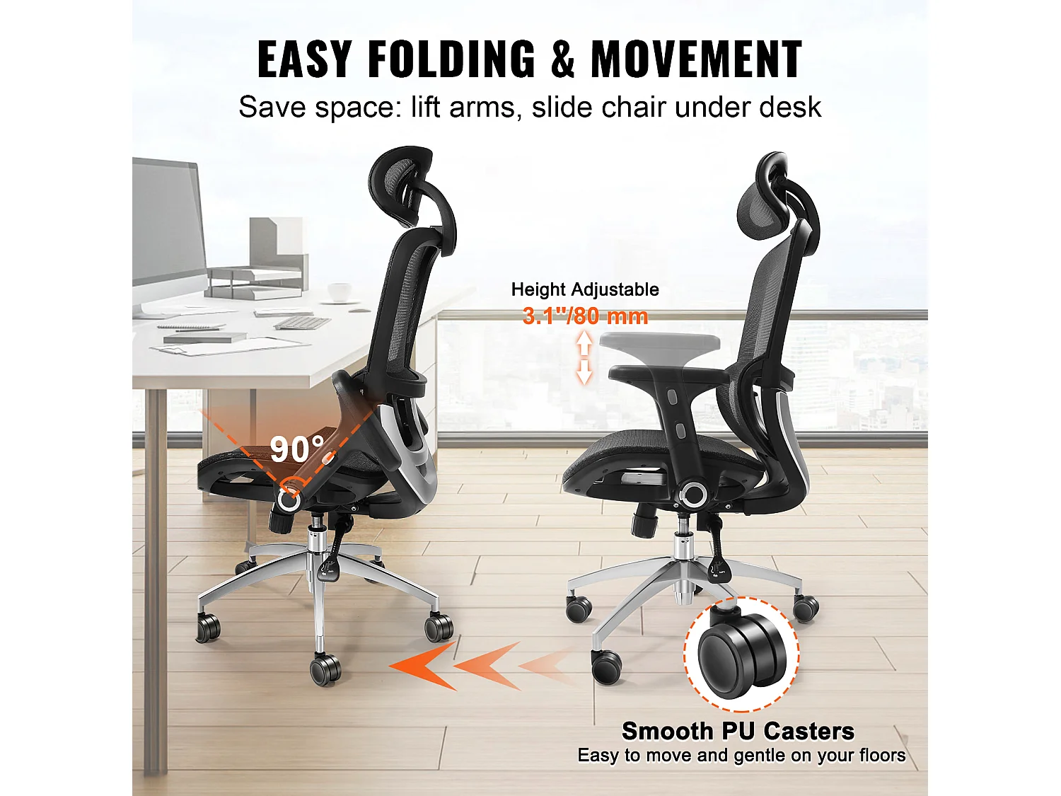 Chaise de Bureau Ergonomique, SucceBuy Chaise de Bureau Ergonomique en Maille, Support Lombaire et Tête